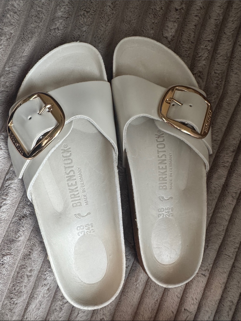 Birkenstock Slide Sandals with Gold Buckles